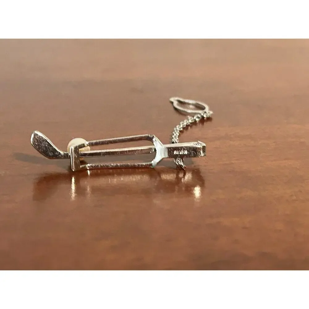 925 Sterling Silver golf bag pearl Golf Ball Tie Tack Clip